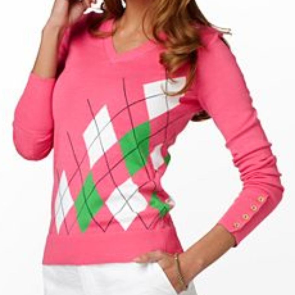 Lilly Pulitzer Patricia Argyle V-Neck Sweater